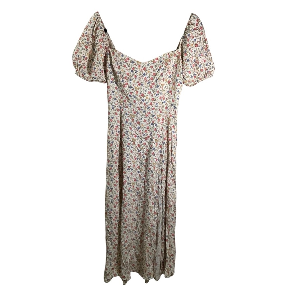Reformation Multicolor Maylah Floral Midi Dress Puff Sleeve Cottagecore